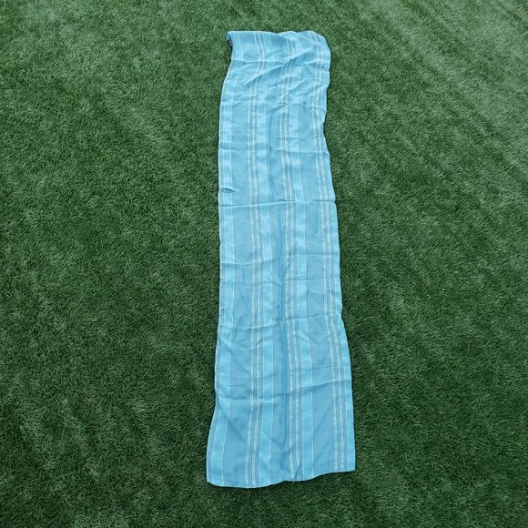 VTG Cejon Scarf, Silk, Teal, Blue, Gold Thread, Rectangular 56.5" x 13" - Picture 2 of 8